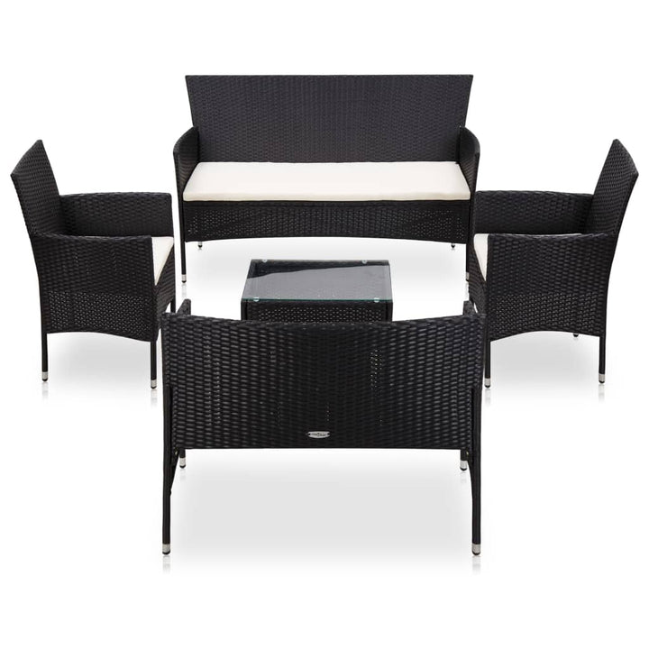 haveloungesæt 5 dele med hynder polyrattan sort