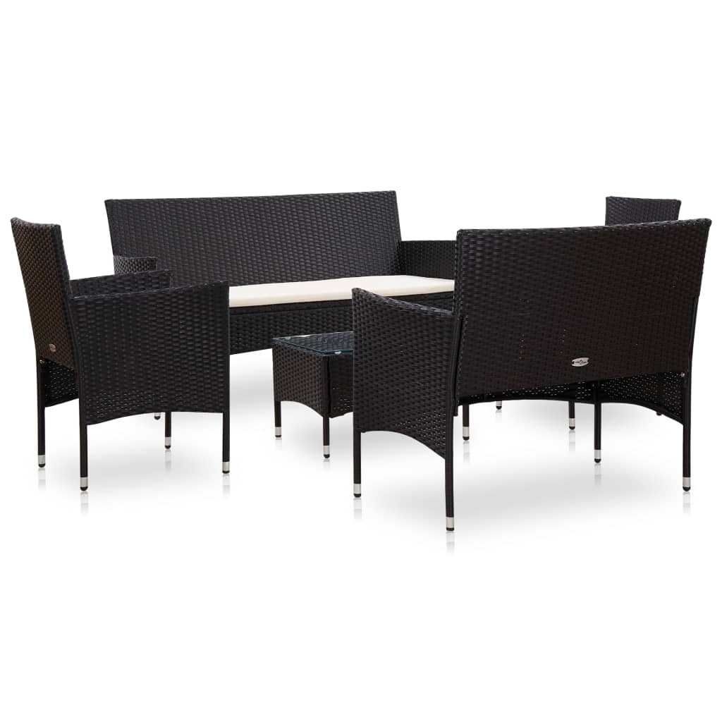 haveloungesæt 5 dele med hynder polyrattan sort