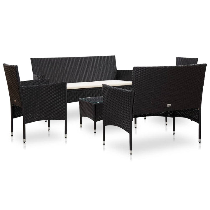 haveloungesæt 5 dele med hynder polyrattan sort