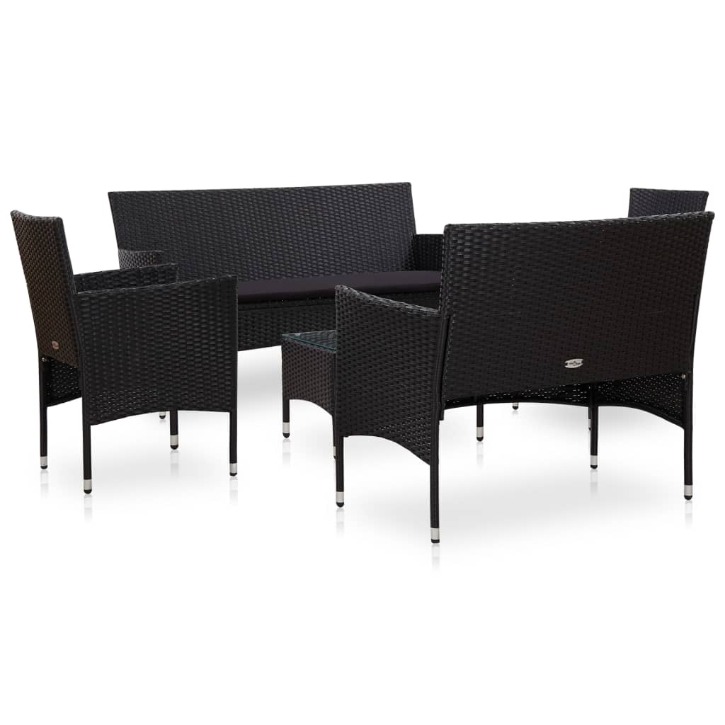haveloungesæt 5 dele med hynder polyrattan sort