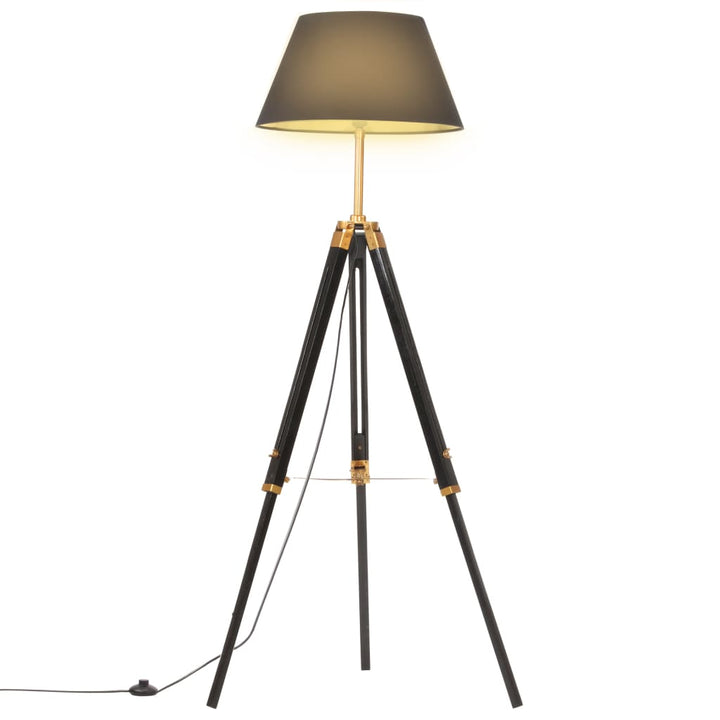 gulvlampe med trefod 141 cm massivt teaktræ sort og guldfarvet