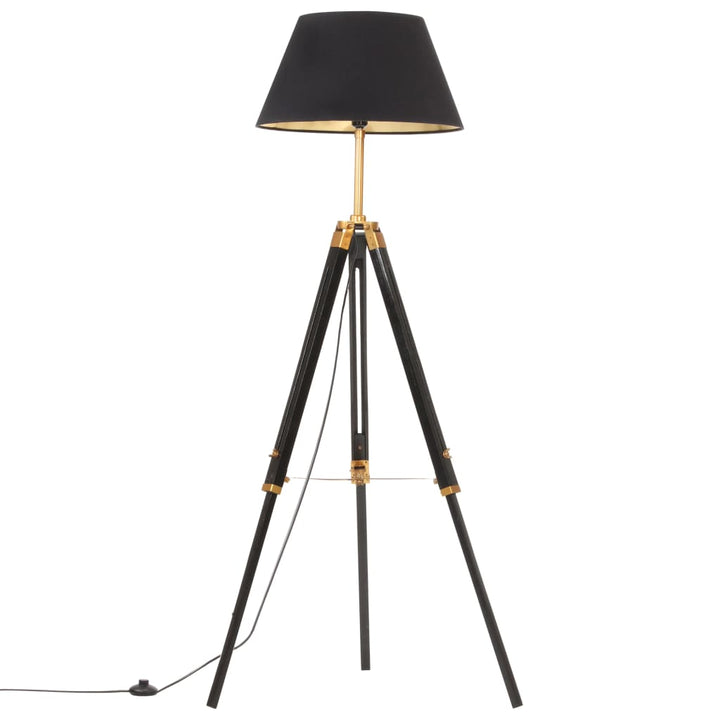 gulvlampe med trefod 141 cm massivt teaktræ sort og guldfarvet