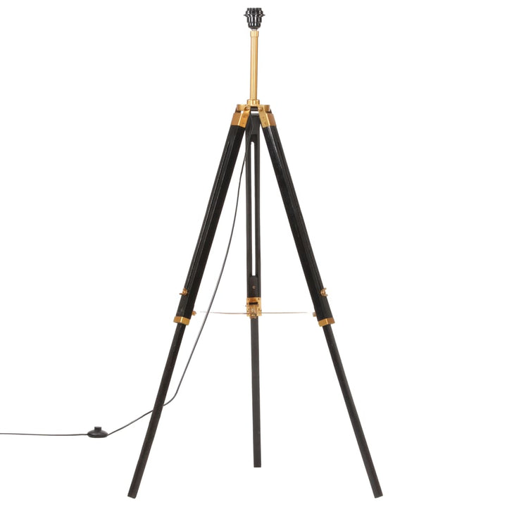 gulvlampe med trefod 141 cm massivt teaktræ sort og guldfarvet