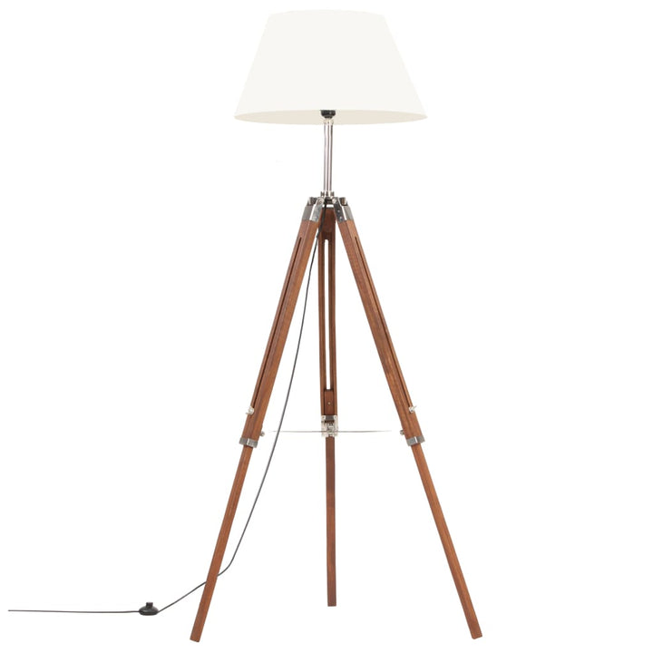 gulvlampe med trefod 141 cm massivt teaktræ honningbrun og hvid
