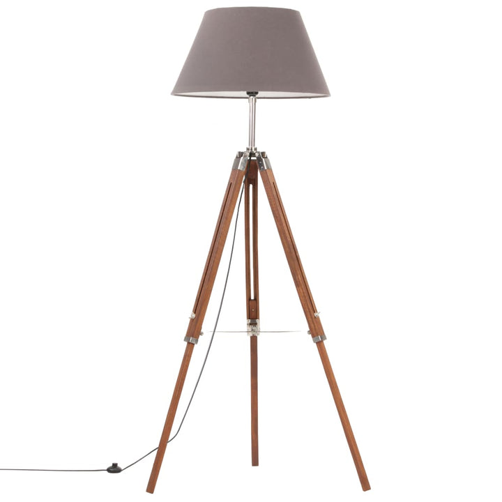 gulvlampe med trefod 141 cm massivt teaktræ honningbrun og grå