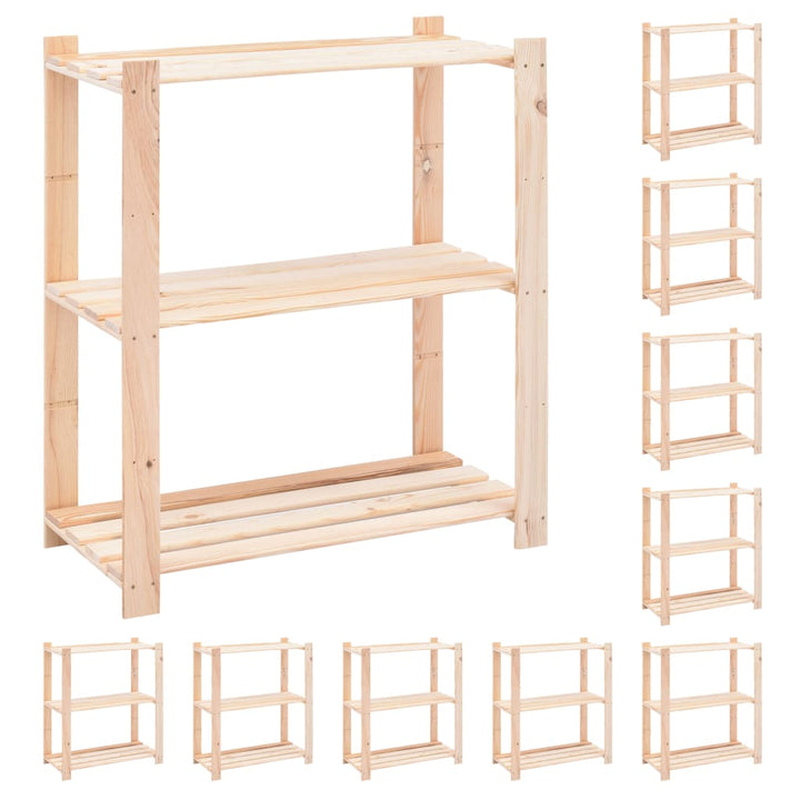 reoler 10 stk. 3 hylder 80x38x90 cm massivt fyrretræ 150 kg
