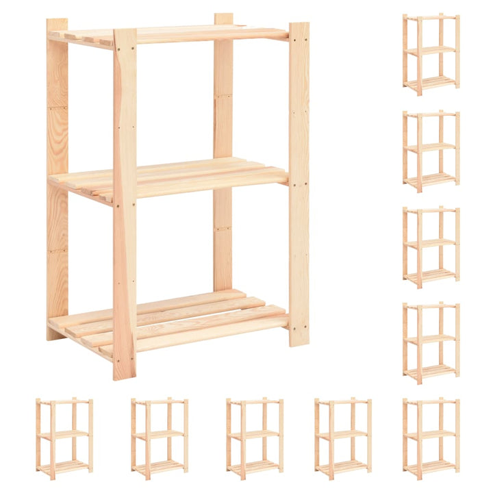 reoler 10 stk. 3 hylder 60x38x90 cm massivt fyrretræ 150 kg