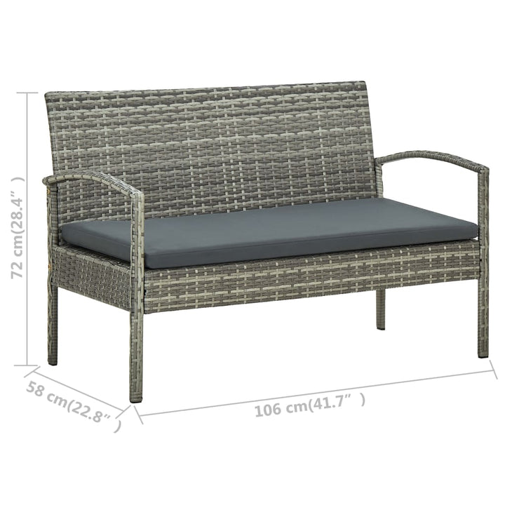 loungesæt til haven 4 dele med hynder polyrattan grå