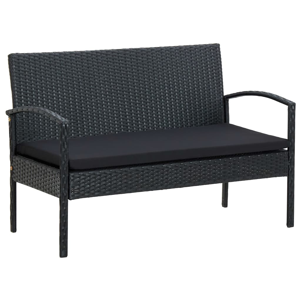 loungesæt til haven 4 dele med hynder polyrattan sort