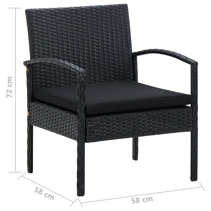 loungesæt til haven 4 dele med hynder polyrattan sort