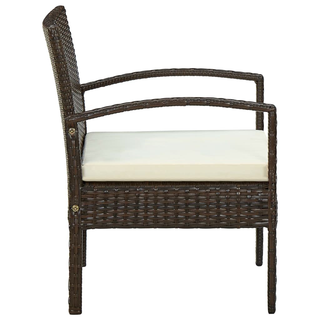 havestol med hynde polyrattan brun