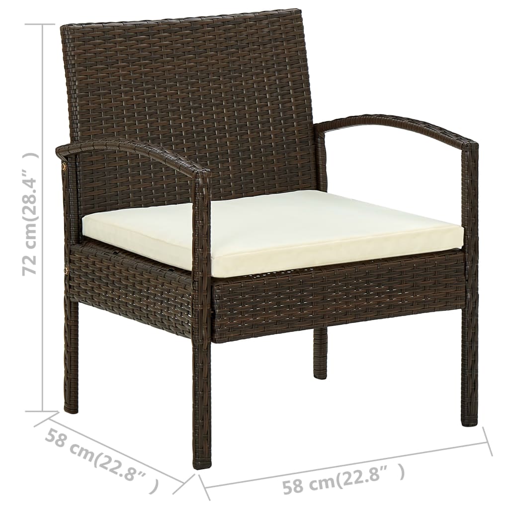 havestol med hynde polyrattan brun