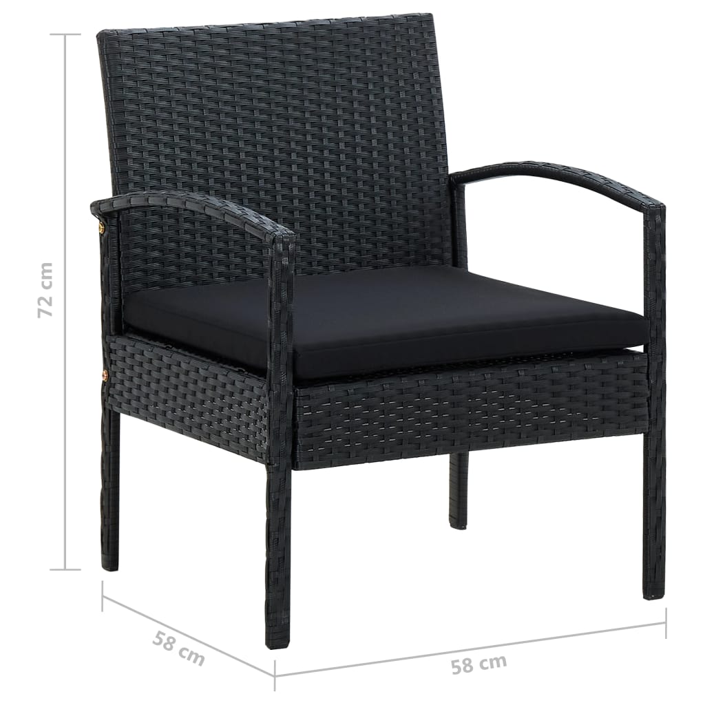 havestol med hynde polyrattan sort