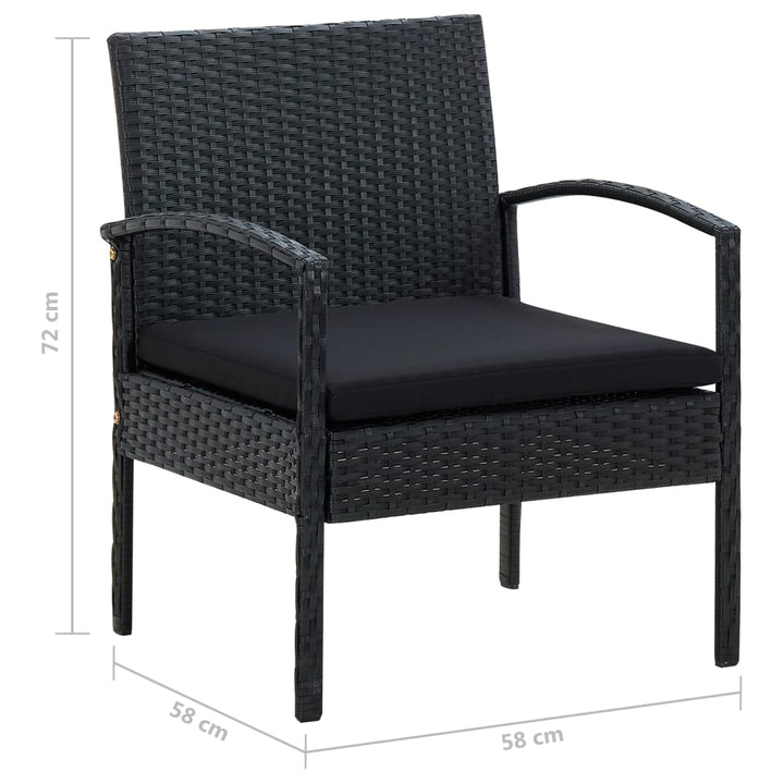 havestol med hynde polyrattan sort