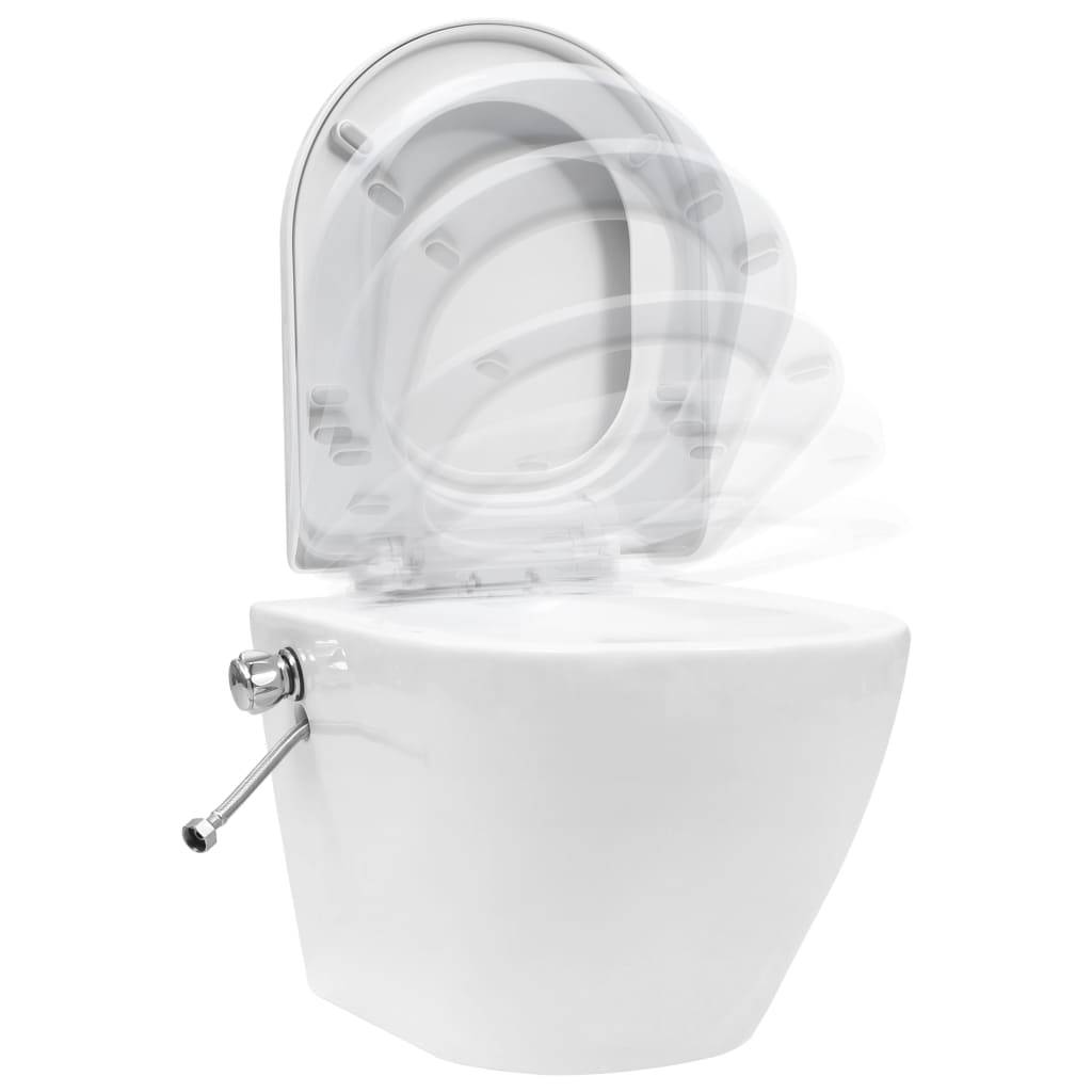 væghængt toilet uden kant med bidetfunktion keramik hvid
