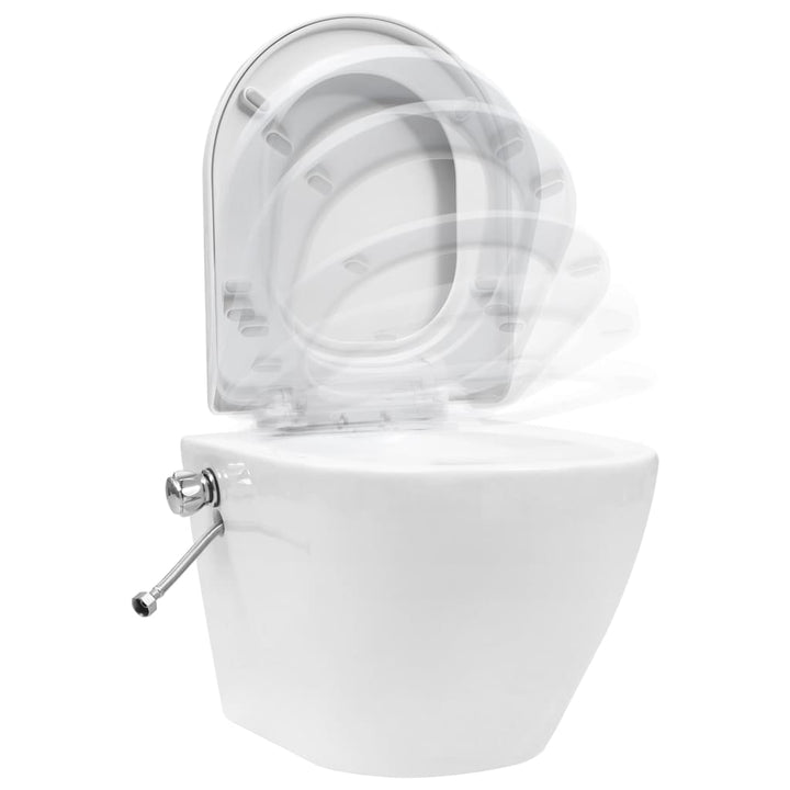 væghængt toilet uden kant med bidetfunktion keramik hvid