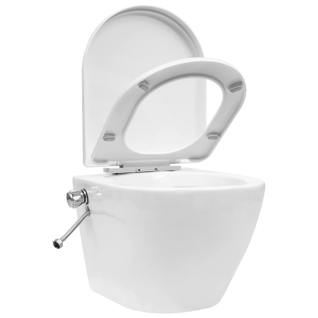 væghængt toilet uden kant med bidetfunktion keramik hvid