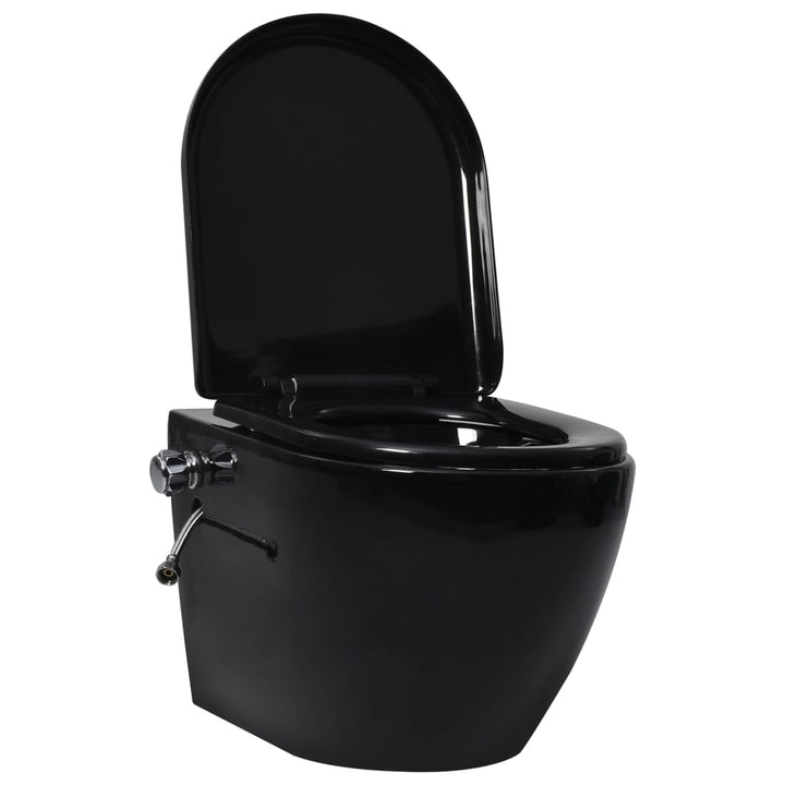 væghængt toilet uden kant med bidetfunktion keramik sort