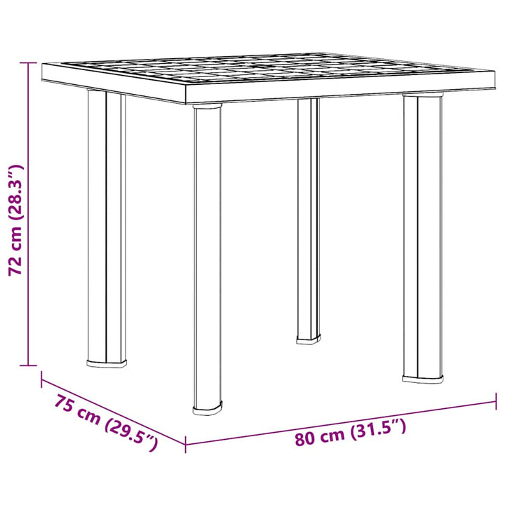 havebord 80 x 75 x 72 cm plastik hvid