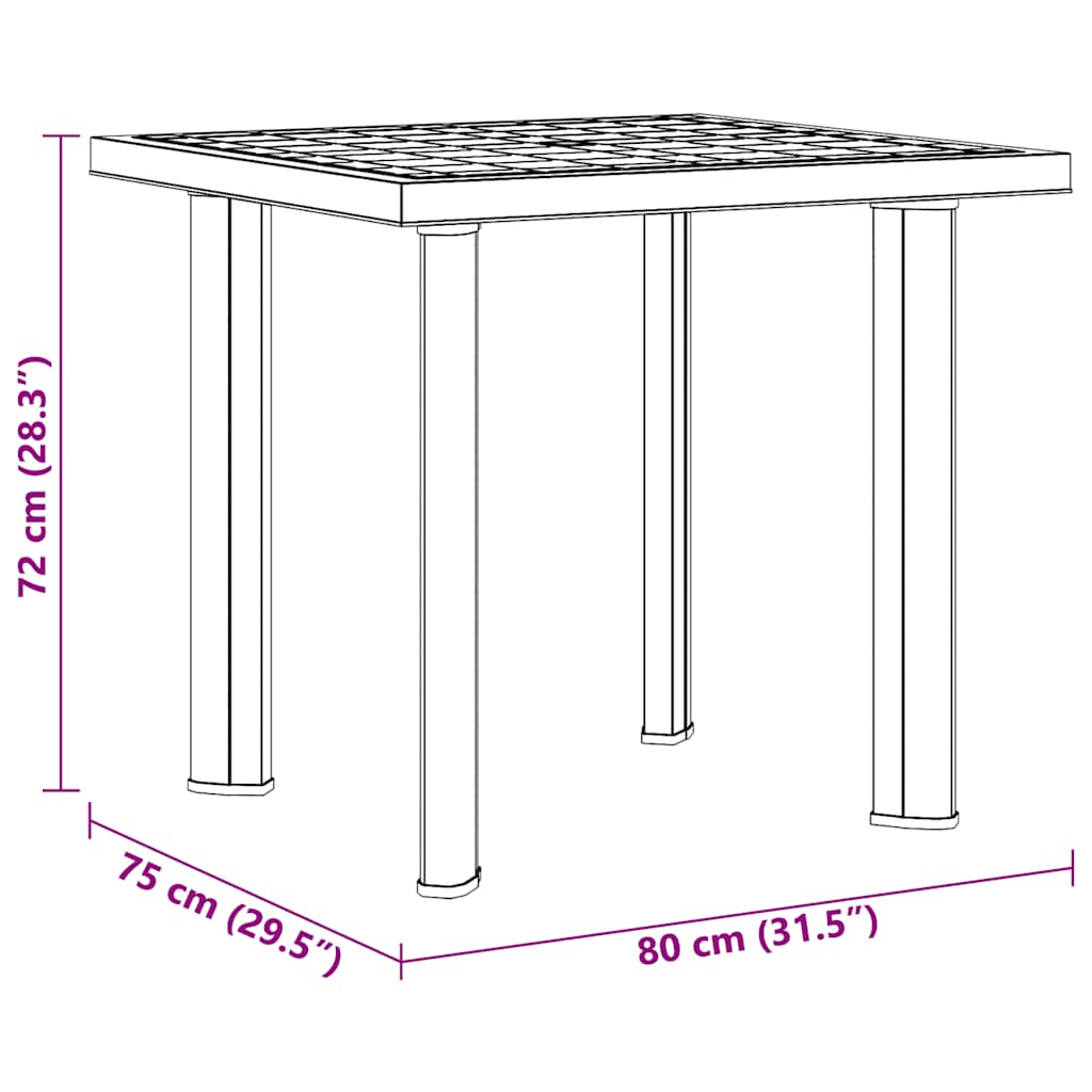 havebord 80 x 75 x 72 cm plastik antracitgrå