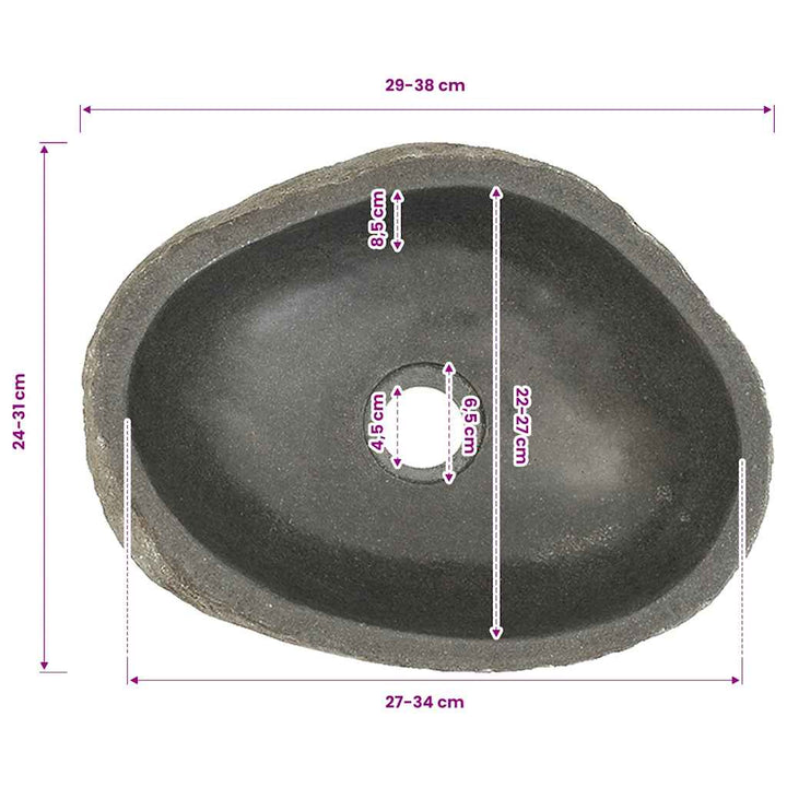 håndvask (29-38) x (24-31) cm oval flodsten