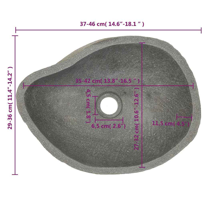 håndvask (37-46) x (29-36) cm oval flodsten