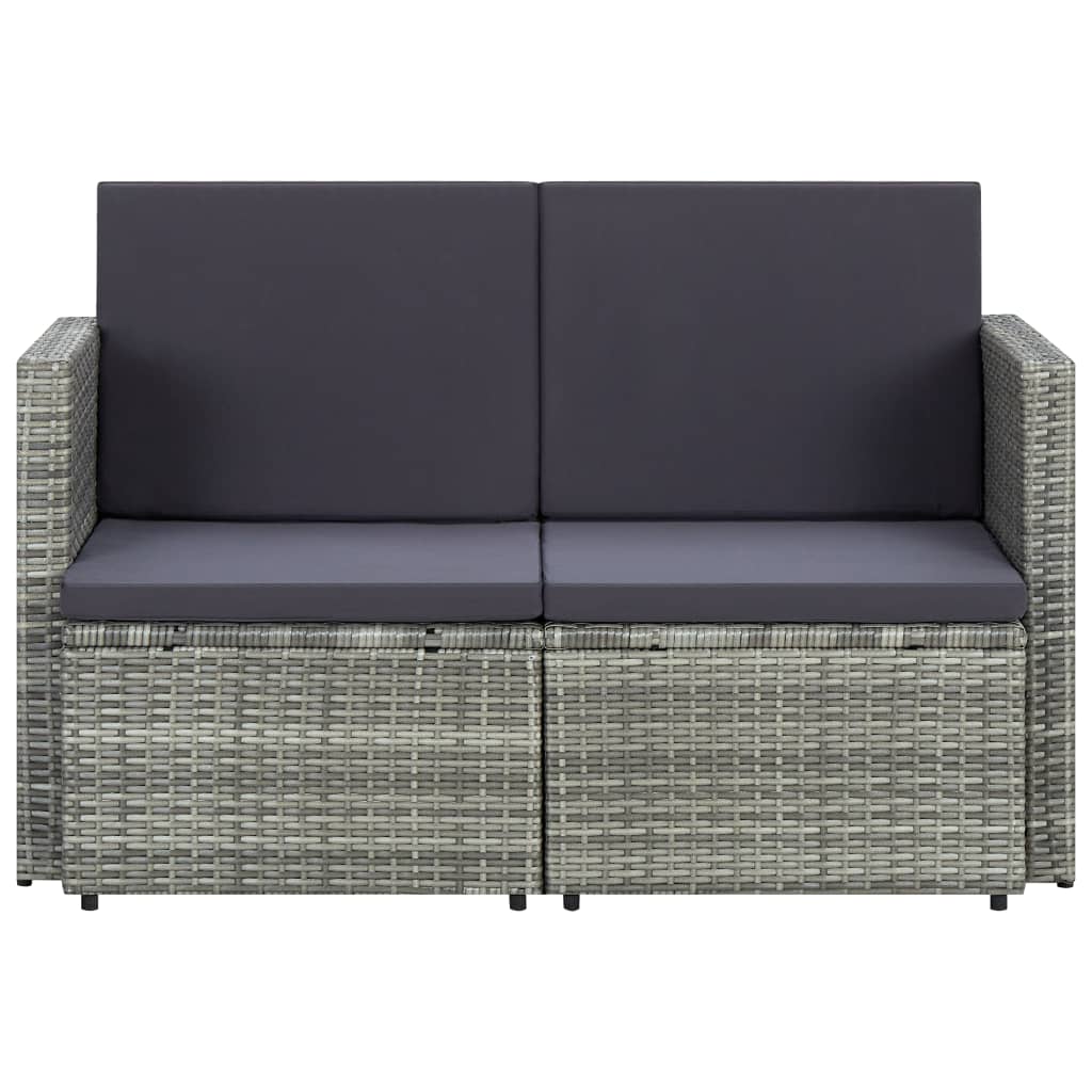 2-personers havesofa med hynder polyrattan grå
