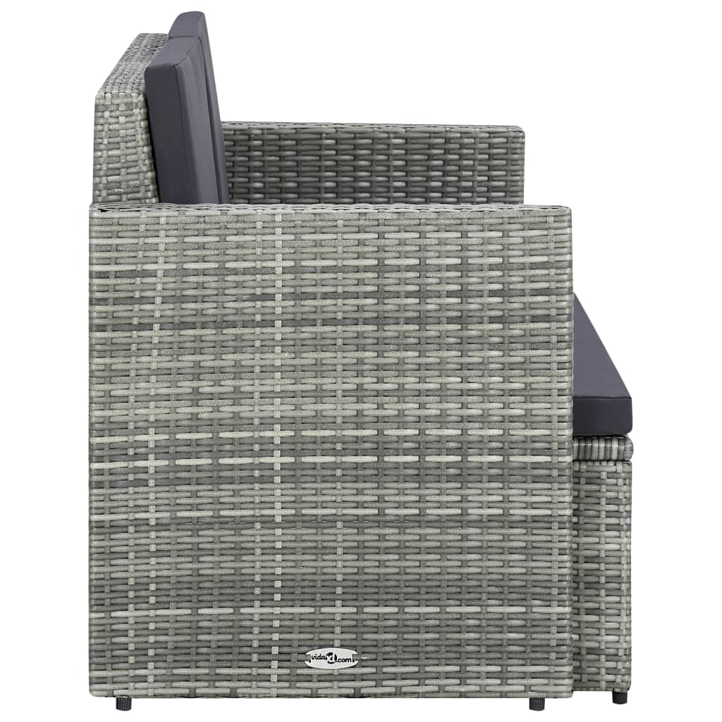 2-personers havesofa med hynder polyrattan grå