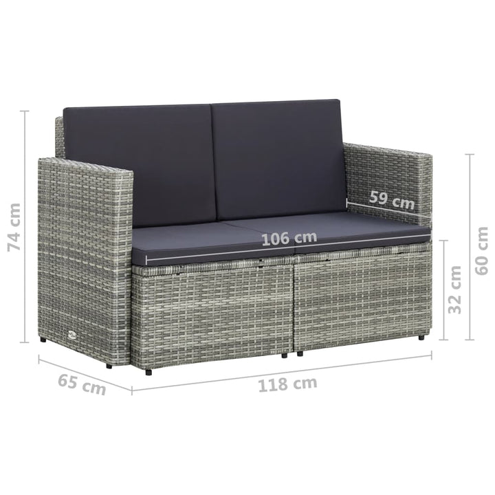 2-personers havesofa med hynder polyrattan grå