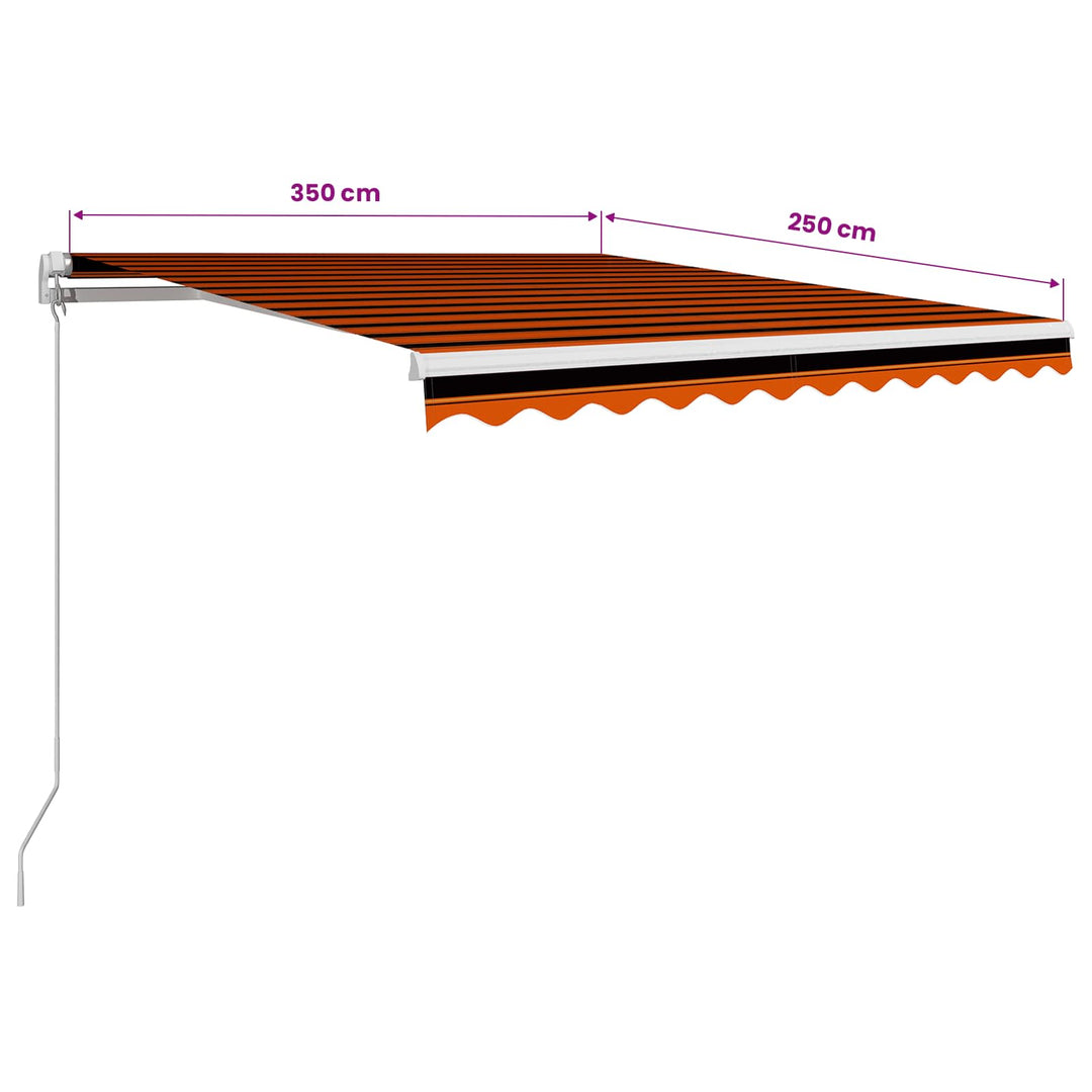 foldemarkise med manuel betjening 350 x 250 cm orange og brun