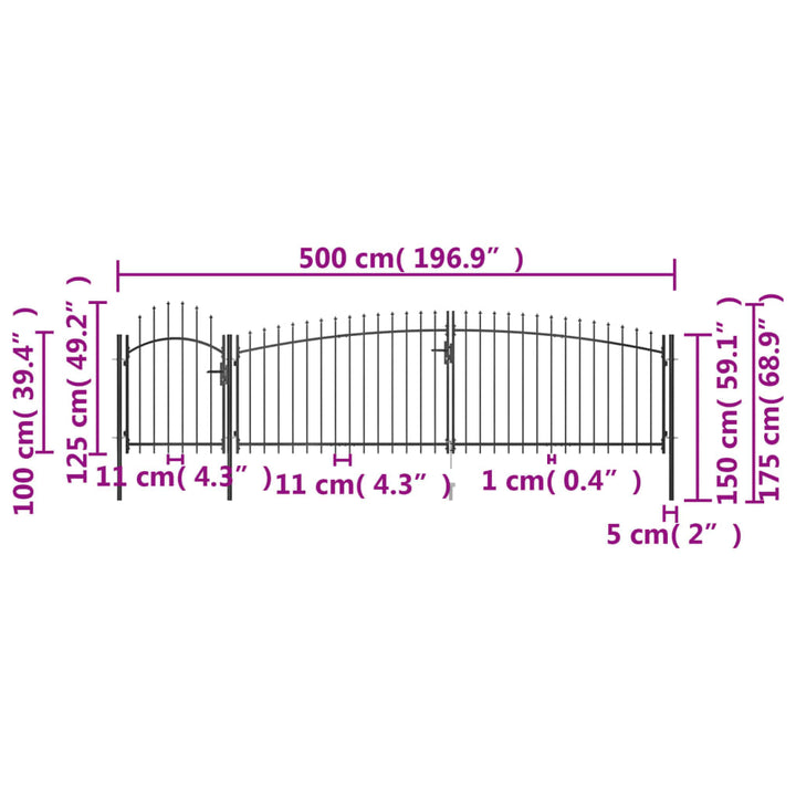 hegnslåge med spydtop 5x1,75 m sort