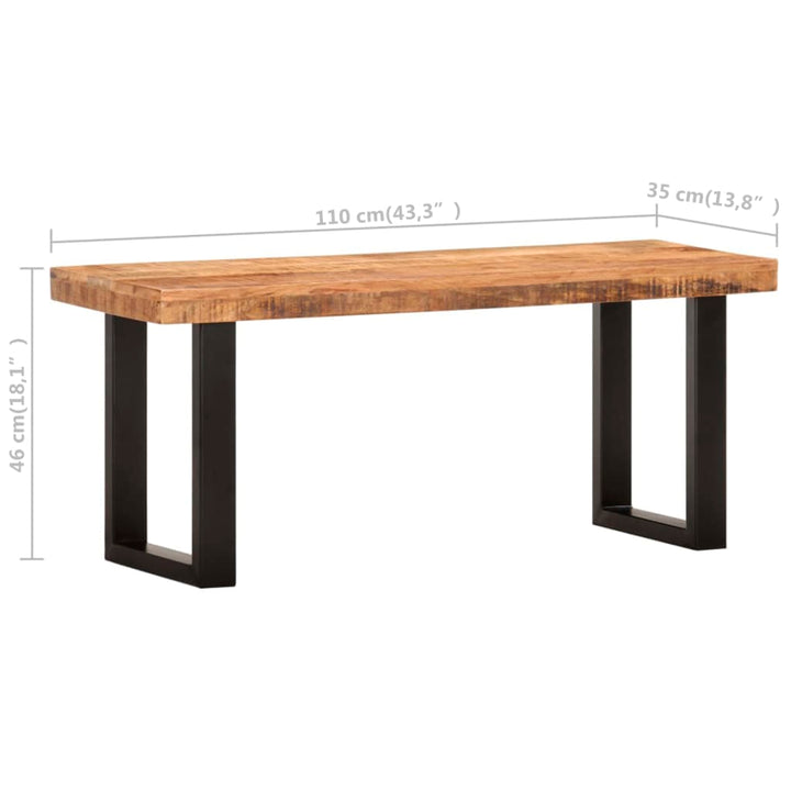 bænk 110 cm massivt ru mangotræ og stål