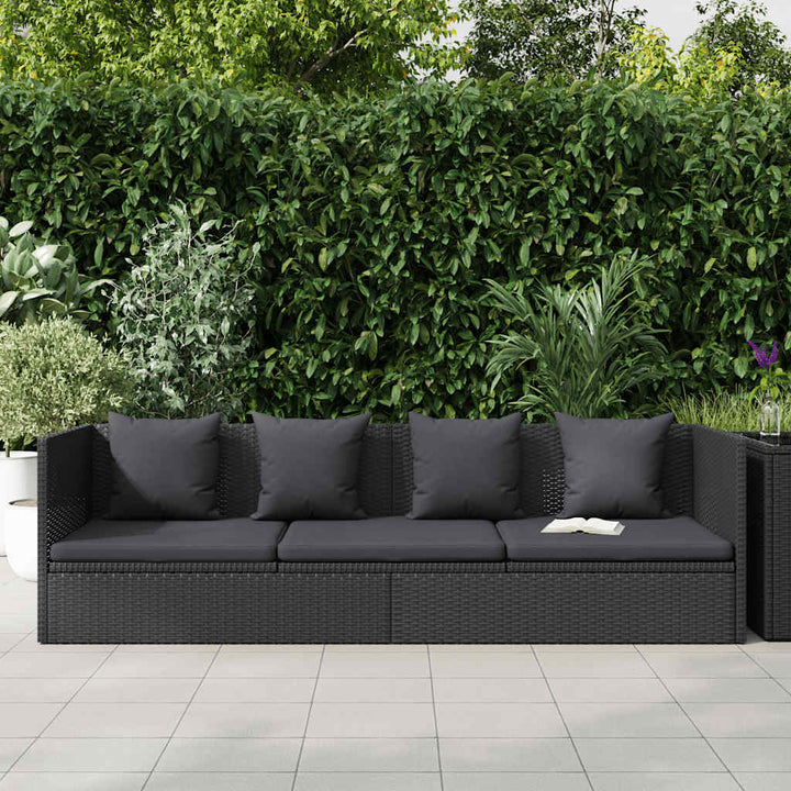 haveseng med hynde og puder polyrattan sort