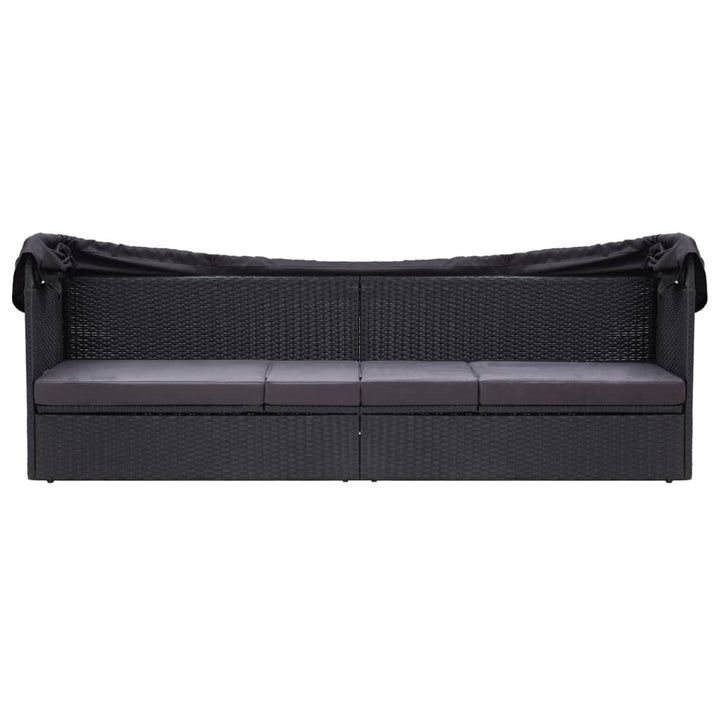 solseng med baldakin polyrattan sort