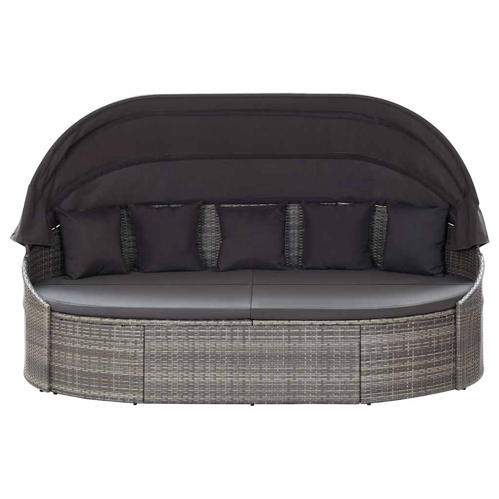 solseng med baldakin polyrattan grå