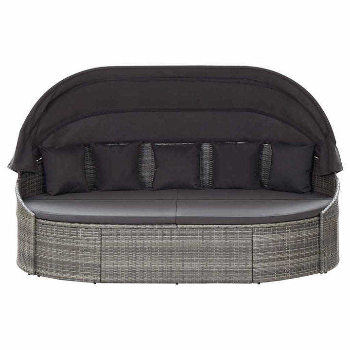 solseng med baldakin polyrattan grå