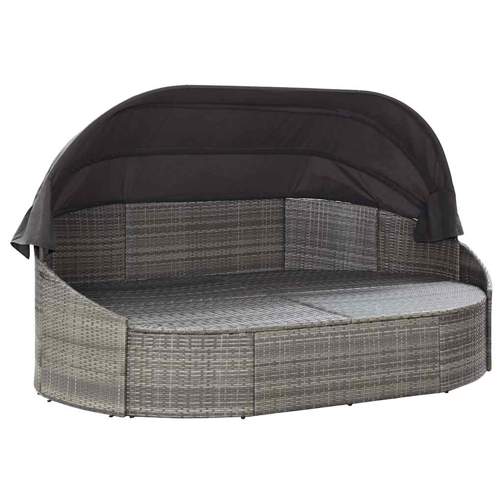 solseng med baldakin polyrattan grå