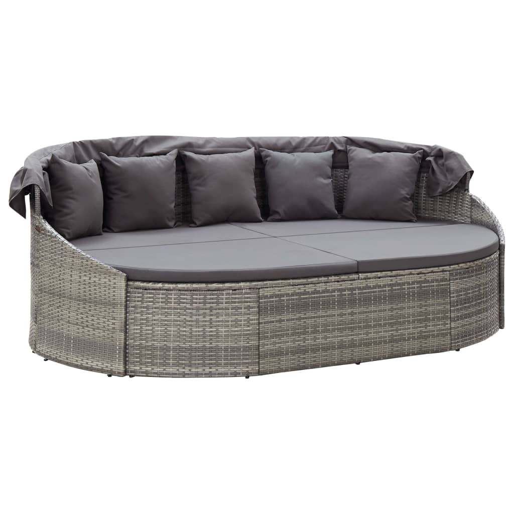 solseng med baldakin polyrattan grå