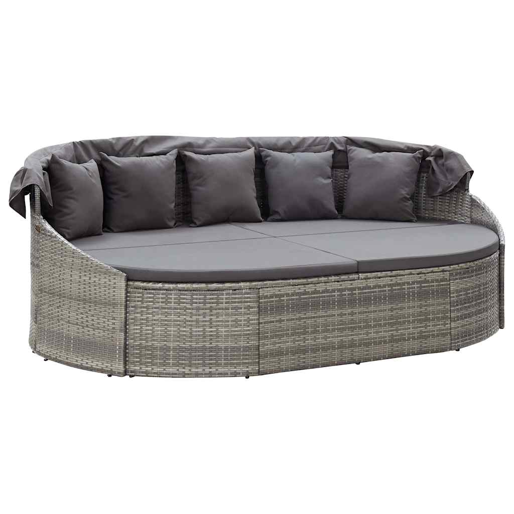solseng med baldakin polyrattan grå