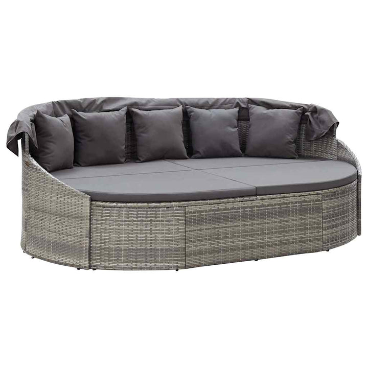 solseng med baldakin polyrattan grå