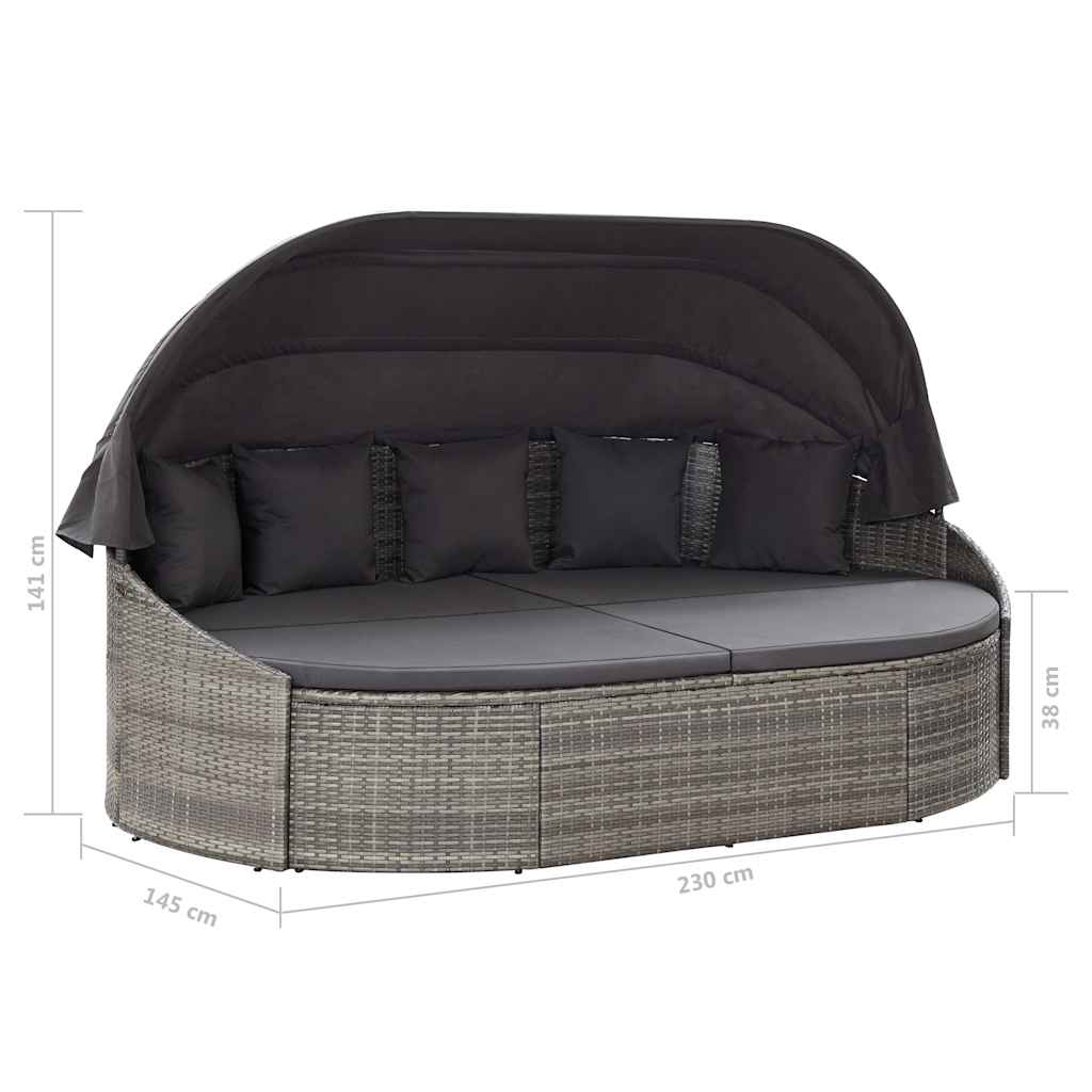 solseng med baldakin polyrattan grå