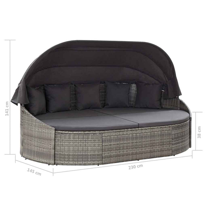solseng med baldakin polyrattan grå