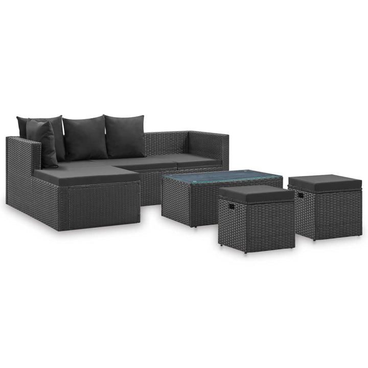 loungesæt til haven 4 dele med hynder polyrattan sort