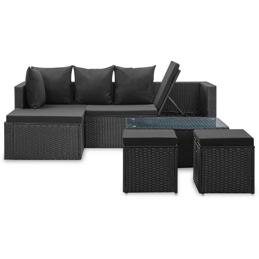 loungesæt til haven 4 dele med hynder polyrattan sort