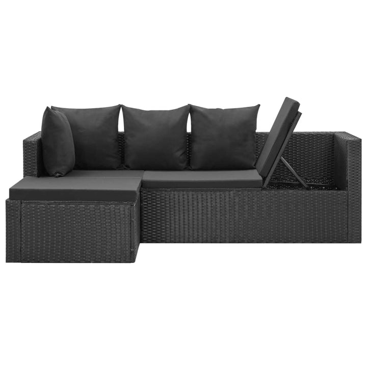 loungesæt til haven 4 dele med hynder polyrattan sort