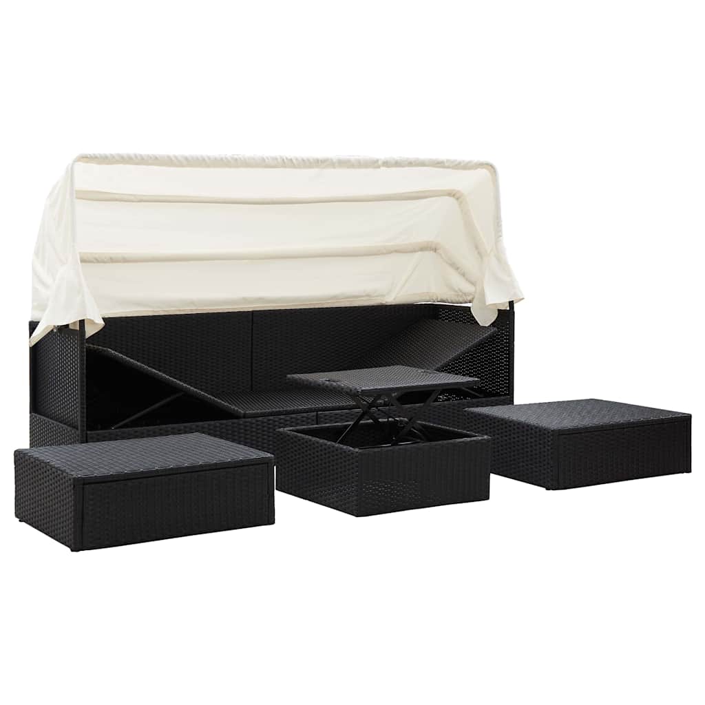 solseng med baldakin polyrattan sort