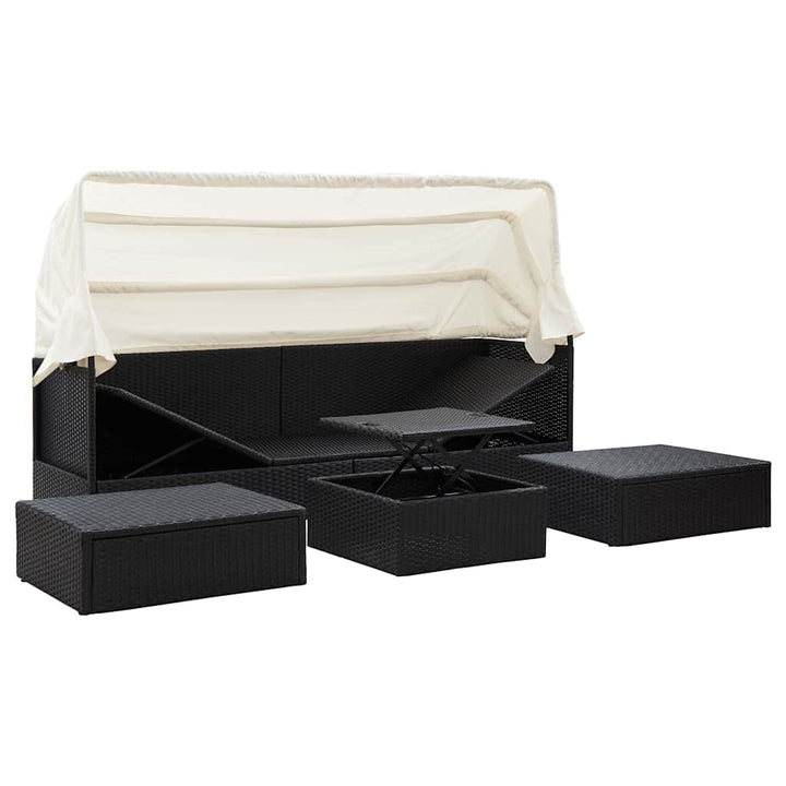solseng med baldakin polyrattan sort