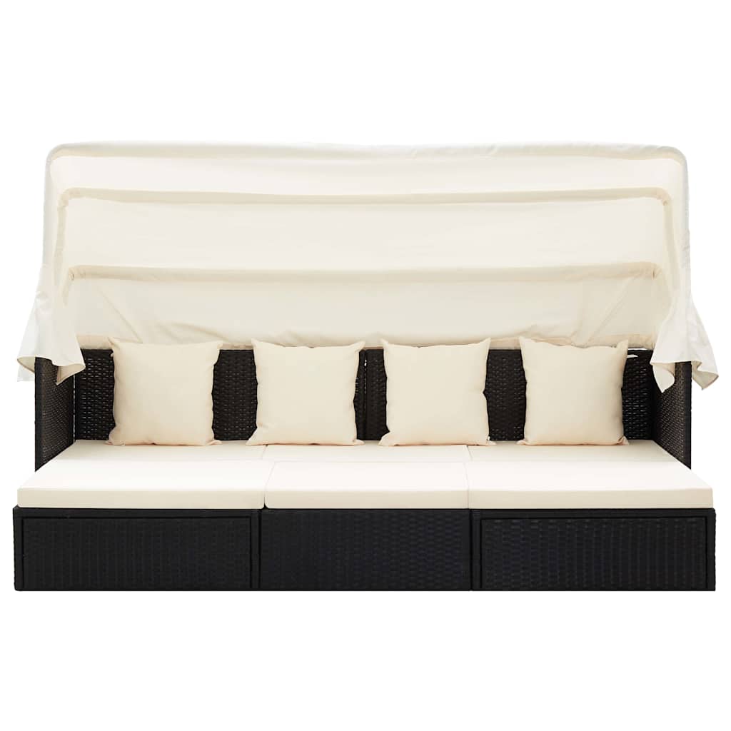 solseng med baldakin polyrattan sort