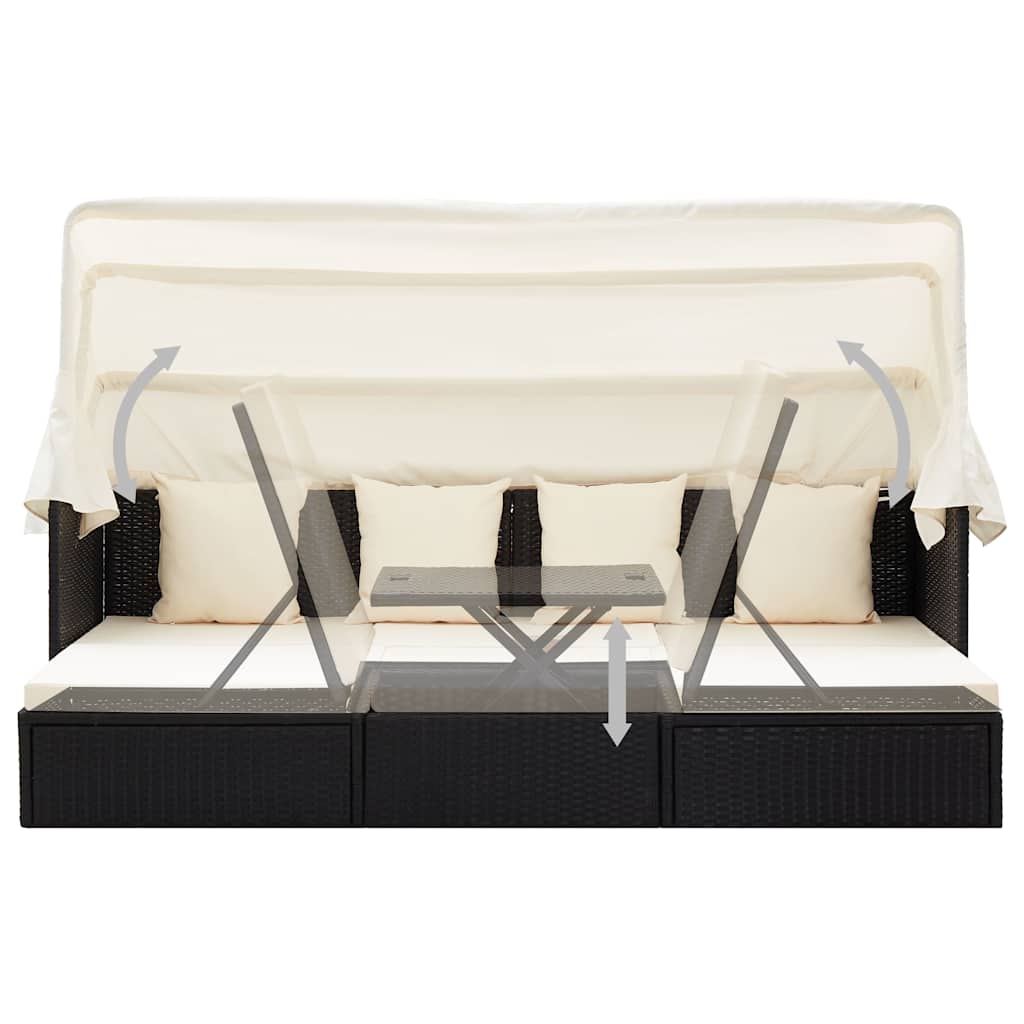 solseng med baldakin polyrattan sort
