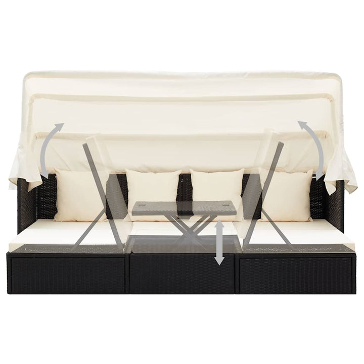 solseng med baldakin polyrattan sort